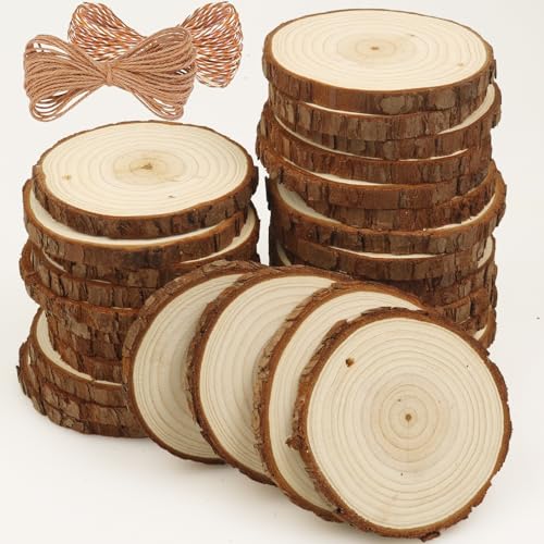 Naturholzscheiben, 30 Stück, 7,9 - 7,9 cm, unlackiertes Holz-Set, vorgebohrte Holz-Runde mit Rinde, Holzkreise mit Loch, Holzscheiben zum Basteln, ideal für DIY-Projekte, Weihnachtsschmuck von ASSIRES