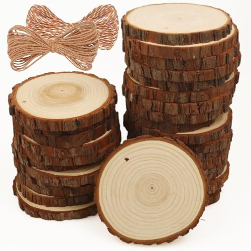 Naturholzscheiben, 30 Stück, 8,9 - 10,2 cm, unlackiert, vorgebohrte Holzkreise mit Rinde, Baumscheiben mit Loch für Bastelarbeiten, Weihnachtsschmuck von ASSIRES