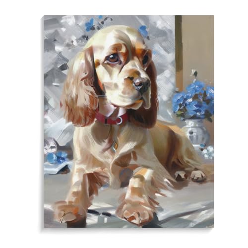 5D Diamant Malerei Kit Cocker Spaniel-Hund Full Drill Kristall Strass DIY Diamond Painting mit Diamond Painting für Wand Dekoration und Geschenk 20 x 24 Zoll (50 x 60 cm) Rahmenlos von ASSKQMY