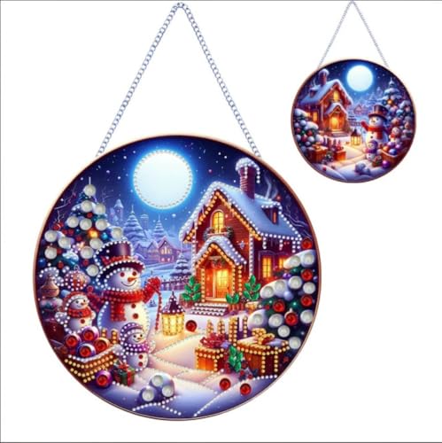 ASSSCVB Diamond Painting Weihnachten Anhänger Schneemann, DIY-Diamant-Kunst-Gemälde-Dekoration, Weihnachts-Diamant-Kunstornament, Doppelseitiger Diamantmalerei-Anhänger, Hausgartendekoration (D) von ASSSCVB