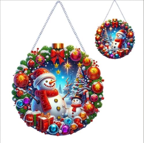 ASSSCVB Diamond Painting Weihnachten Anhänger Schneemann, DIY-Diamant-Kunst-Gemälde-Dekoration, Weihnachts-Diamant-Kunstornament, Doppelseitiger Diamantmalerei-Anhänger, Hausgartendekoration (F) von ASSSCVB