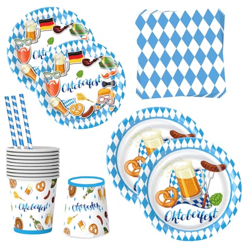 oktoberfest pappteller set,50 Stück oktoberfest deko,enthält oktoberfest teller, oktoberfest servietten, pappbecher, Strohhalme, oktoberfest accessoires für deko oktoberfest party,Grillpartys von ASSUGO