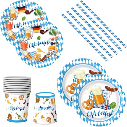 oktoberfest pappteller set ,50 Stück oktoberfest deko ,enthält oktoberfest teller, oktoberfest servietten , pappbecher , Strohhalme , oktoberfest accessoires für deko oktoberfest party ,Grillpartys von ASSUGO