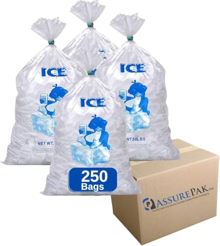 Transparente Kunststoff-Eisbeutel, 22,7 kg, 250 Beutel pro Packung, 45,7 x 91,4 cm, 3 mm dick, praktische Großpackung für Eisaufbewahrung und mehr von ASSUREPAK