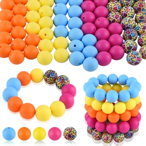 ASTARON 100 Stück 15 mm Silikonperlen zur Herstellung von Schlüsselanhängern, blau, pink, gelb, orange Silikonperlen, runde Perlen in großen Mengen für Armbänder, Stifte, Basteln, Schmuckherstellung von ASTARON