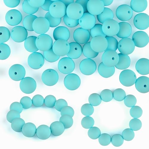 ASTARON 100 Stück 15 mm Silikonperlen zur Schlüsselanhängerherstellung, cyanblaue runde Gummiperlen für Armbänder, Bastelarbeiten, Perlenstifte, Dekorationen, Schmuckherstellungszubehör von ASTARON