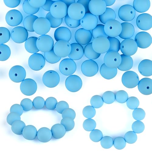 ASTARON 100 Stück 15 mm Silikonperlen zur Schlüsselanhängerherstellung, hellblaue runde Gummiperlen für Armbänder, Bastelarbeiten, Perlenstifte, Dekorationen, Schmuckherstellungszubehör von ASTARON