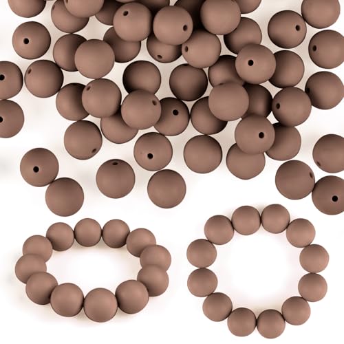 ASTARON 100 Stück 15 mm Silikonperlen zur Schlüsselanhängerherstellung, kaffeebraune runde Gummiperlen für Armbänder, Bastelarbeiten, Perlenstifte, Dekorationen, Schmuckherstellungszubehör von ASTARON