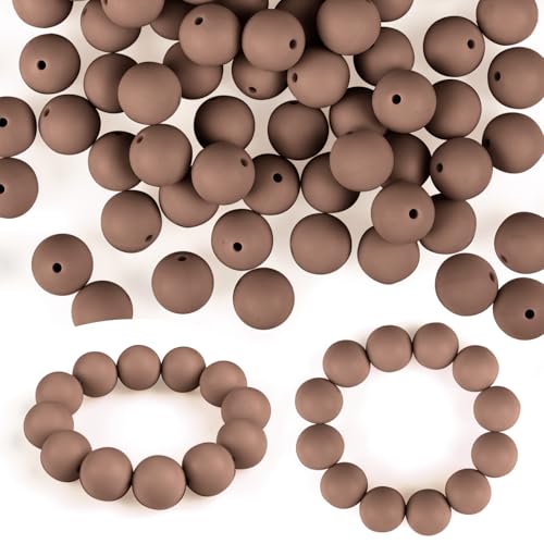 ASTARON 100 Stück 15 mm Silikonperlen zur Schlüsselanhängerherstellung, kaffeebraune runde Gummiperlen für Armbänder, Bastelarbeiten, Perlenstifte, Dekorationen, Schmuckherstellungszubehör von ASTARON