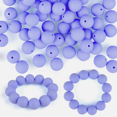 ASTARON 100 Stück 15 mm Silikonperlen zur Schlüsselanhängerherstellung, lila-blaue runde Gummiperlen für Armbänder, Bastelarbeiten, Perlenstifte, Dekorationen, Schmuckherstellungszubehör von ASTARON