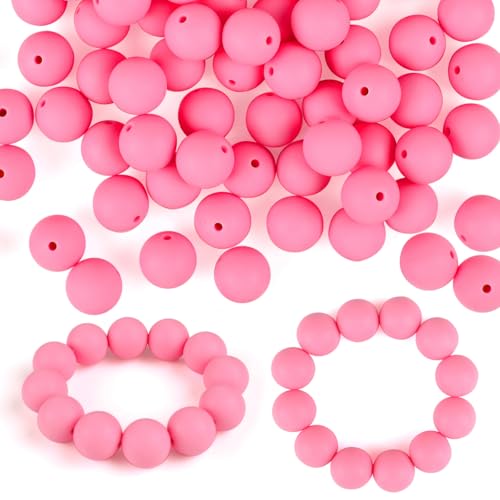 ASTARON 100 Stück 15 mm Silikonperlen zur Schlüsselanhängerherstellung, rosa runde Gummiperlen für Armbänder, Bastelarbeiten, Perlenstifte, Dekorationen, Schmuckherstellungszubehör von ASTARON