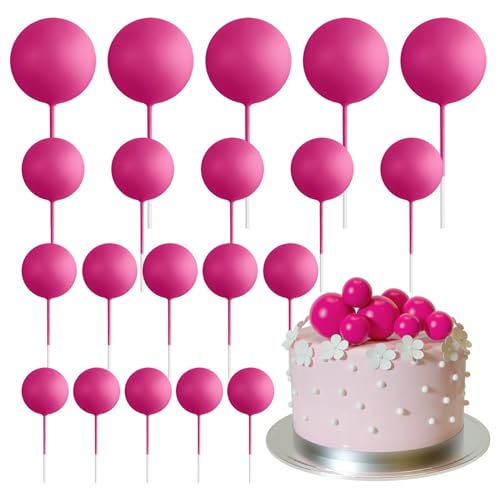 ASTARON 20 Stück Tortendeko Kugeln Cake Topper, Mini-Ballons Tortenaufleger für Hochzeit Party Babyparty Geburtstag Torte Dekorieren(Heißes Rosa) von ASTARON