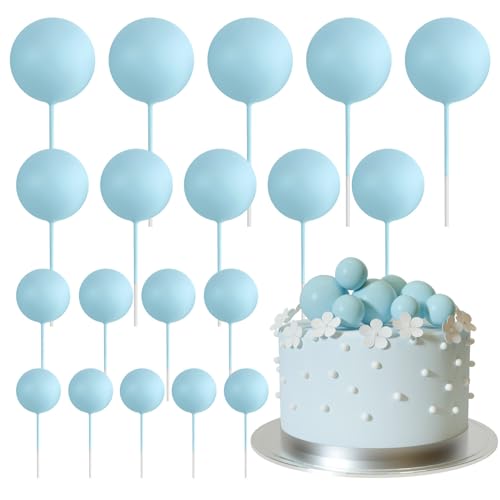 ASTARON 20 Stück Tortendeko Kugeln Cake Topper, Mini-Ballons Tortenaufleger für Hochzeit Party Babyparty Geburtstag Torte Dekorieren(Hellblau) von ASTARON