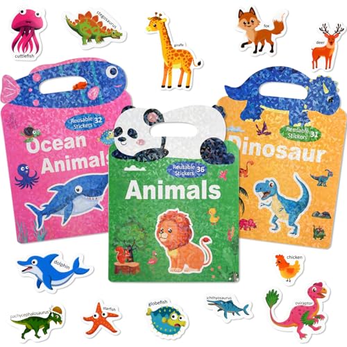 ASTARON 3 Pack Wiederverwendbare 3D Puffy Sticker Buch für Kinder 3-6, Jelly Sticker Spiel pädagogische sensorische Lernspielzeug, Reisespielzeug und Busy Book von ASTARON