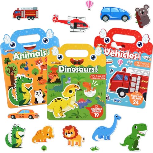 ASTARON 3 Pack wiederverwendbare 3D Puffy Sticker Buch für Kinder 3-6, Jelly Sticker Game pädagogische Sensory Learning Toy, Travel Toys and Busy Book von ASTARON