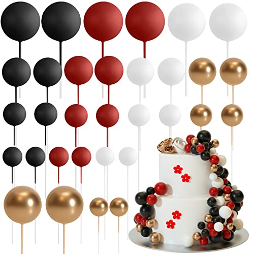 ASTARON 32 Stück Tortendeko Kugeln Cake Topper, Mini-Ballons Tortenaufleger für Hochzeit Party Babyparty Geburtstag Torte Dekorieren (Rot Schwarz) von ASTARON