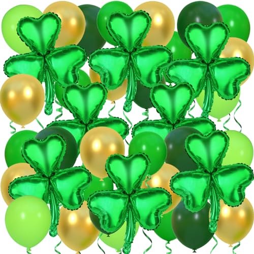 ASTARON 50 Stück St. Patrick′s Day Luftballons-Set, St Patrick's Day Dekorationen Folie Grünes Kleeblatt Ballons Set Irische Dekoration für Zuhause, Klee Luftballons Grün Gold Ballons Gold Kit von ASTARON