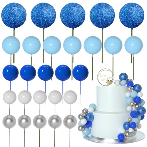 ASTARON 50 Stück Tortendeko Kugeln Cake Topper, Mini-Ballons Tortenaufleger für Hochzeit Party Babyparty Geburtstag Torte Dekorieren(Blaue Serie) von ASTARON