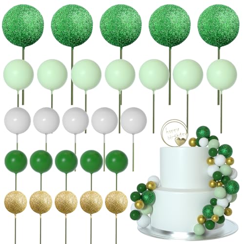 ASTARON 50 Stück Tortendeko Kugeln Cake Topper, Mini-Ballons Tortenaufleger für Hochzeit Party Babyparty Geburtstag Torte Dekorieren(Grüne Serie) von ASTARON