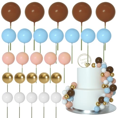 ASTARON 50 Stück Tortendeko Kugeln Cake Topper, Mini-Ballons Tortenaufleger für Hochzeit Party Babyparty Geburtstag Torte Dekorieren(Hellblau und Braun) von ASTARON