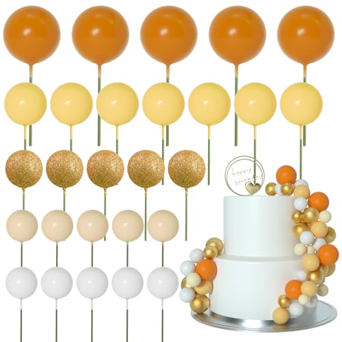 ASTARON 50 Stück Tortendeko Kugeln Cake Topper, Mini-Ballons Tortenaufleger für Hochzeit Party Babyparty Geburtstag Torte Dekorieren(Orange-Gelb-Serie) von ASTARON