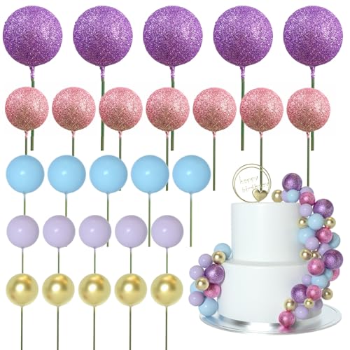 ASTARON 50 Stück Tortendeko Kugeln Cake Topper, Mini-Ballons Tortenaufleger für Hochzeit Party Babyparty Geburtstag Torte Dekorieren(Rosa, Lila, Blau) von ASTARON