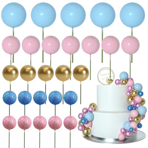 ASTARON 50 Stück Tortendeko Kugeln Cake Topper, Mini-Ballons Tortenaufleger für Hochzeit Party Babyparty Geburtstag Torte Dekorieren(Rosa-Blau-Serie) von ASTARON