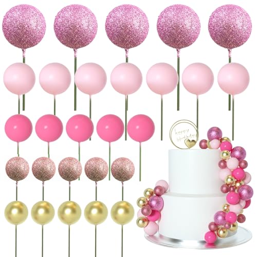 ASTARON 50 Stück Tortendeko Kugeln Cake Topper, Mini-Ballons Tortenaufleger für Hochzeit Party Babyparty Geburtstag Torte Dekorieren(Rosa Serie) von ASTARON