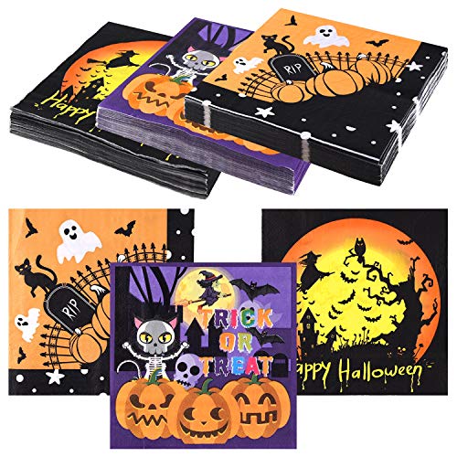 ASTARON 60 Stück Halloween Servietten 13 "× 13", Einwegpapier Cocktail Servietten für Halloween Party Supplies, 3 Designs Halloween Themed Servietten von ASTARON