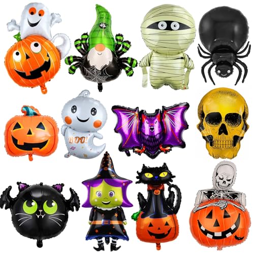 ASTARON Halloween Luftballons für Halloween Party Dekorationen, 12pcs Halloween Folie Ballons Geschenke Hexe schwarze Katze Kürbis Geist Ballons für Halloween Party Favors Supplies von ASTARON