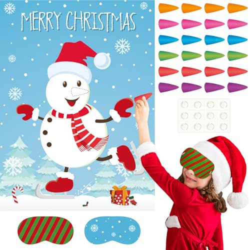 ASTARON Pin The Snowman Nose Weihnachts-Pin The Tail Partyspiele Aktivitäten für Kinder 36 Aufkleber Weihnachtsparty-Dekorationen Schulklassenzimmer-Aktivitäten von ASTARON