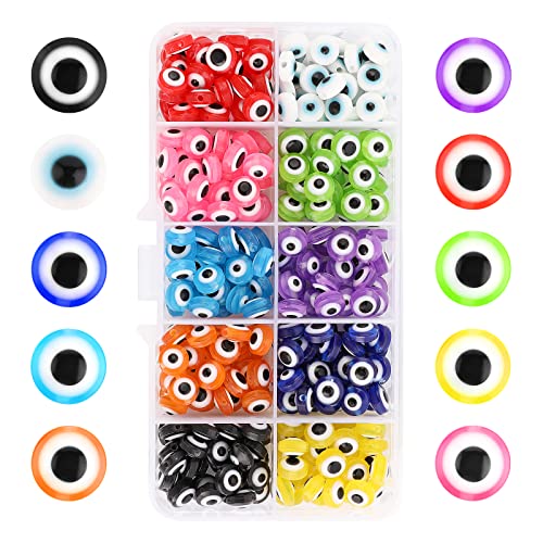 ASTER 400 Stück Evil Eye Perlen zum Auffädeln, Acryl Böses Auge Perlen Bunt Resin Evil Eye Beads, Flache Runde Augen aus Harz Für Diy Schmuck Armband Ohrring Halskette Craft Making von ASTER