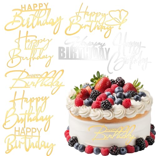 ASTER 8 Stück Happy Birthday Tortendeko Acryl Happy Birthday Cake Topper Geburtstag Glitter Happy Birthday Tortendeko Gold Birthday-Kuchenaufsätze Kuchendeko für Geburtstag Partyfeier von ASTER