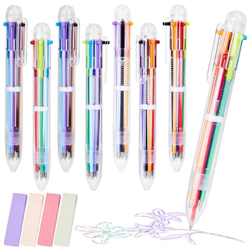 ASTER 8 Stücke Mehrfarbiger Kugelschreiber, 6-in-1 Mehrfarbiger Stift mit 4 Packungen Haftnotizen, 0,5 mm Retractable Ballpoint Pens, Mehrfarbiger Kugelschreiber für Büro Schulbedarf Studenten Zubehör von ASTER