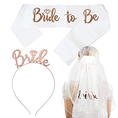 ASTER Bride to Be Set, Bachelorette Party Supplies Ridal Shower Decoration Accessories Bride to Be Schärpe, Braut Tiara, Schleier und Braut Tribe Flash Tattoos von ASTER