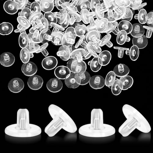 Aster Gummi-Ohrring-Verschlüsse, weiche, transparente, flache Ohrring-Verschlüsse für Ohrstecker, Silikon-Ohrring-Verschlüsse, hypoallergene Ohrring-Verschlüsse für hängende Ohren, 200 Stück von ASTER
