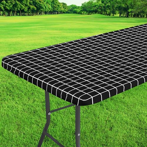 ASTNIC Elastische Tischdecke wasserdichte Rechteckige Vinyltischdecke mit Flanellrücken, Abwischbare ölbeständige PVC Tischschutz für Indoor Outdoor Picknick Camping Partys（75x180 cm,schwarz） von ASTNIC