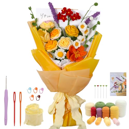 ASTNIC Häkelset für Anfänger, Komplette Blumen Häkelset für Anfänger Erwachsene, Rosenstrauß Häkeln Starter Kit mit Häkelnadeln, Garn und Schritt für Schritt Anleitung, DIY Handwerkskunst Geschenk von ASTNIC