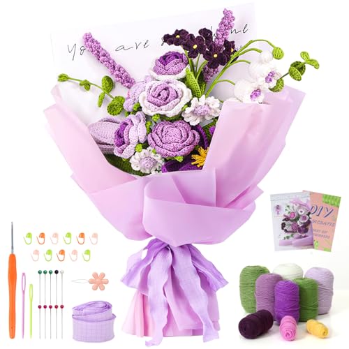 ASTNIC Häkelset für Anfänger, Komplettes Blumen Häkelset für Anfänger Erwachsene, Rosenstrauß Häkeln Starter Kit mit Häkelnadeln, Garn und Schritt für Schritt Anleitung, DIY Handwerkskunst Geschenk von ASTNIC