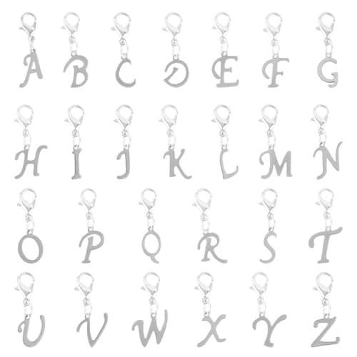 ASUNFO Buchstaben-Anhänger mit Krallenverschlüssen, 304 Edelstahl, Alphabet-Charms von A bis Z, Anhänger für DIY, Schlüsselanhänger, Schmuckherstellung, Armband, Halskette, Silber, 26 Stück, von ASUNFO