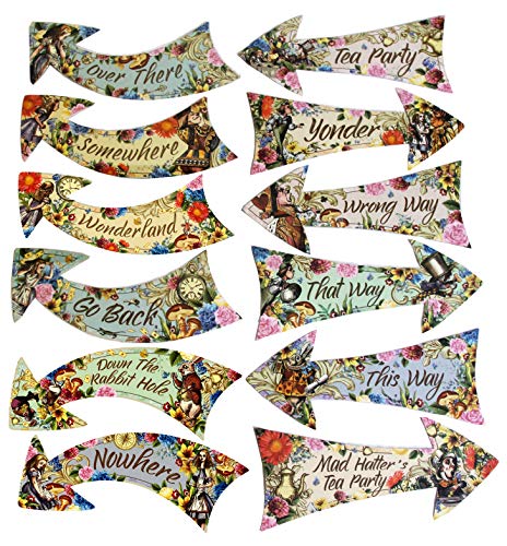 Alice im Wunderland Party Vintage Style Pfeilschilder / Verrückter Hutmacher Tee-Party Requisiten Pack mit 12 Schildern von ASVP Shop