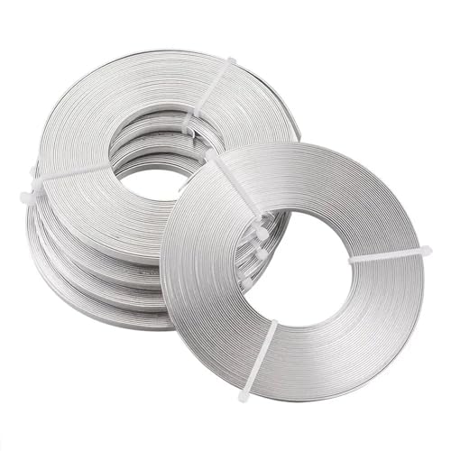 ASZHQUXIUAS Aluminiumdraht Stärke des Basteldrahts, 5 Rollen, 3 mm, 5 mm, Flacher Aluminiumdraht, handgefertigter Metalldraht zur Schmuckherstellung, DIY-Halsketten, Armbänder, Ohrringe, Zubehör(5mm) von ASZHQUXIUAS