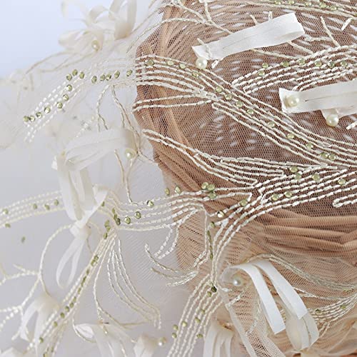 ASZHQUXIUAS Tüllstoffrolle 1 Meter Perlen und Pailletten, Spitzenstoff, Organza, breiter Tüll for DIY-Dekoration, Nähen, Kleid, Vorhang, Tischrock(Beige) von ASZHQUXIUAS