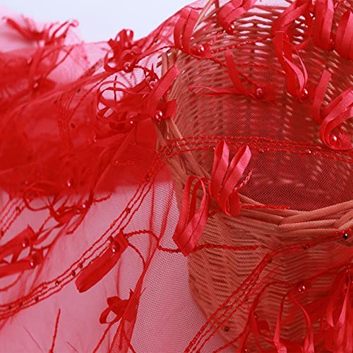 ASZHQUXIUAS Tüllstoffrolle 1 Meter Perlen und Pailletten, Spitzenstoff, Organza, breiter Tüll for DIY-Dekoration, Nähen, Kleid, Vorhang, Tischrock(Red) von ASZHQUXIUAS