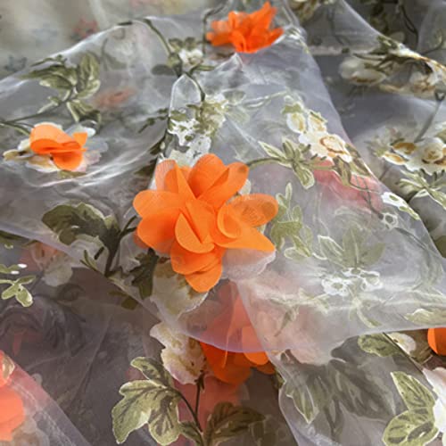 ASZHQUXIUAS Tüllstoffrolle 1 Yard 3D-Chiffon-Blumen-Organza-Tüll bestickter Spitzenstoff for Hochzeitskleid, Zuhause, Sofa, Dekoration, Nähen von Kleidern(Orange) von ASZHQUXIUAS