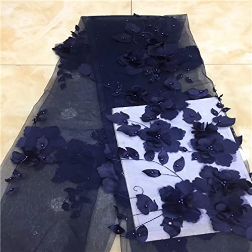 ASZHQUXIUAS Tüllstoffrolle 2 Yards Blumenapplikation Perlen Spitzenstoff Breites Netz Tüll Nähen Rock Kleid Brautschleier Startseite Vorhang Dekor DIY Handwerk(Navy Blue) von ASZHQUXIUAS