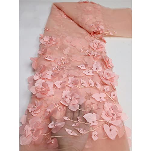 ASZHQUXIUAS Tüllstoffrolle 2 Yards Blumenapplikation Perlen Spitzenstoff Breites Netz Tüll Nähen Rock Kleid Brautschleier Startseite Vorhang Dekor DIY Handwerk(Peach Pink) von ASZHQUXIUAS