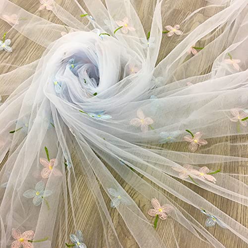 ASZHQUXIUAS Tüllstoffrolle 3 Yards floraler Spitzenstoff, bestickter Organza-Tüll, Hochzeit, Party, Dekoration, DIY, Basteln, Nähen, Kleid, Rock, Zuhause, Vorhang(Sky Blue) von ASZHQUXIUAS