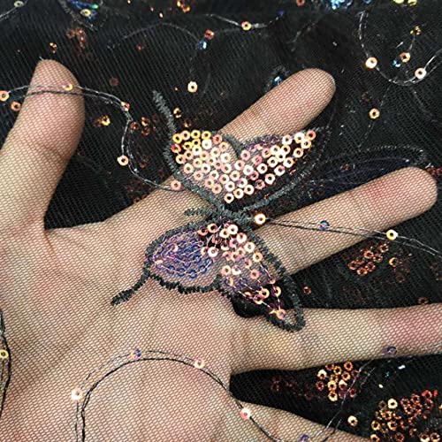 ASZHQUXIUAS Tüllstoffrolle Schmetterling Pailletten Mesh Tüll Stoff Stickerei Stoff Blumenmädchen Kleid Kleid Brautschleier Hochzeit Party Dekor DIY Tutu(Black) von ASZHQUXIUAS