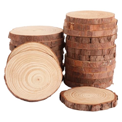 ASelected 24 Stück Holzscheiben Baumscheiben Holz Log Scheiben Ungebohrte Baumscheibe 9-10 CM Durchmesser 10 MM dick Holzscheiben Deko für Hochzeit DIY Basteln Weihnachten Dekoration von ASelected